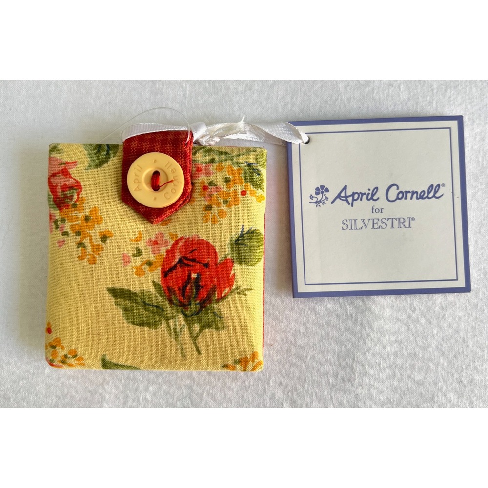 April Cornell Silvestri Floral Fabric Mirror Compact Yellow Red Gingham 4001104